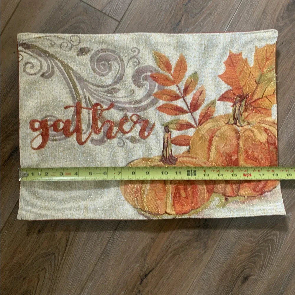 4 Fall Thanksgiving Harvest Placemats - Orange  Leaves with gold fleck